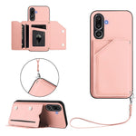 For Samsung Galaxy M56 5G Case Card Holder Kickstand Skin-Touch Phone Cover with Wrist Strap