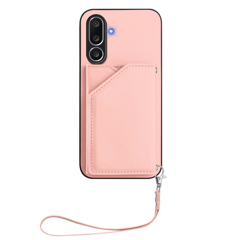 For Samsung Galaxy M56 5G Case Card Holder Kickstand Skin-Touch Phone Cover with Wrist Strap