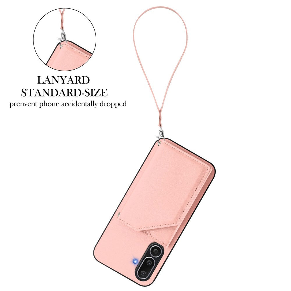 For Samsung Galaxy M56 5G Case Card Holder Kickstand Skin-Touch Phone Cover with Wrist Strap