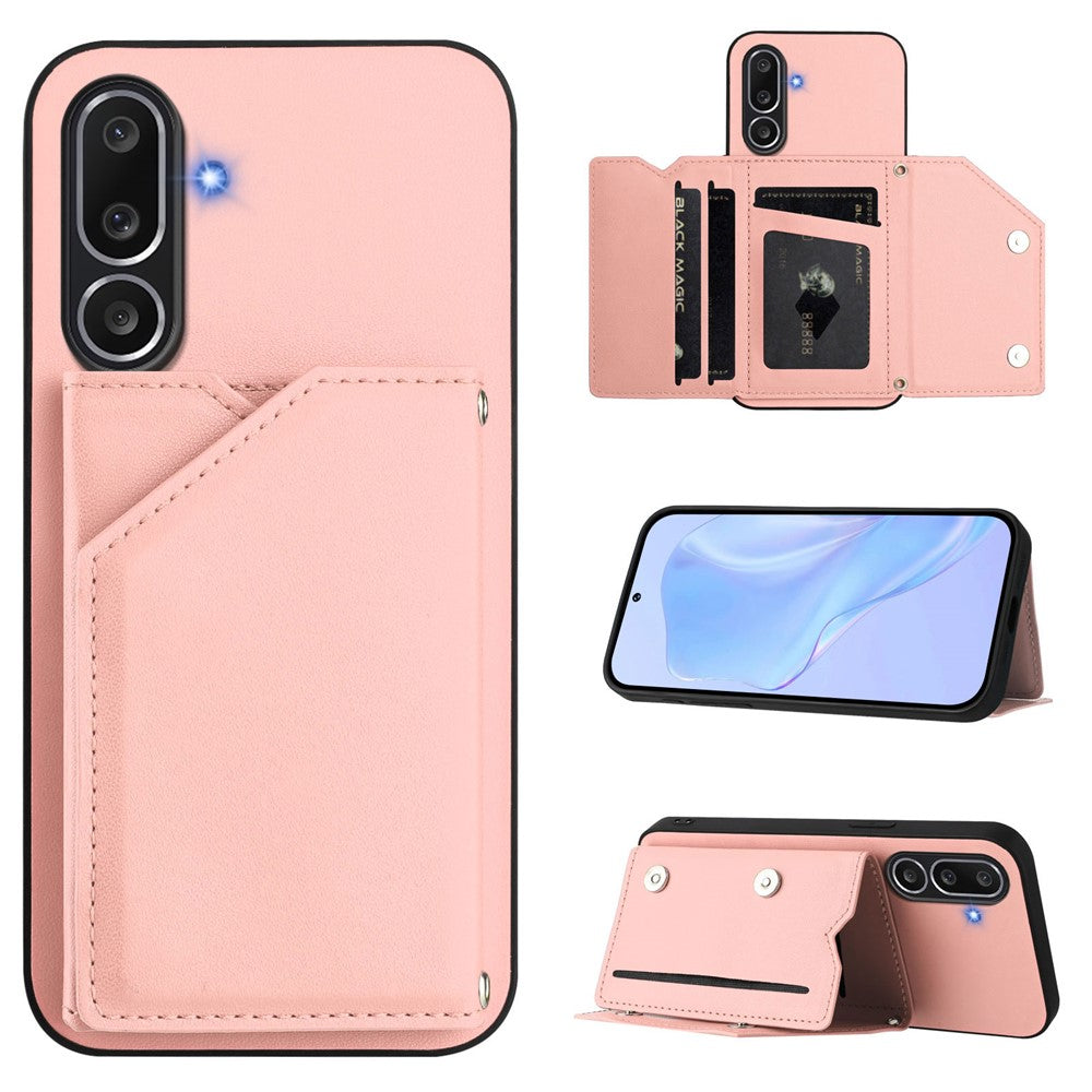 For Samsung Galaxy M56 5G Case Card Holder Kickstand Skin-Touch Phone Cover with Wrist Strap
