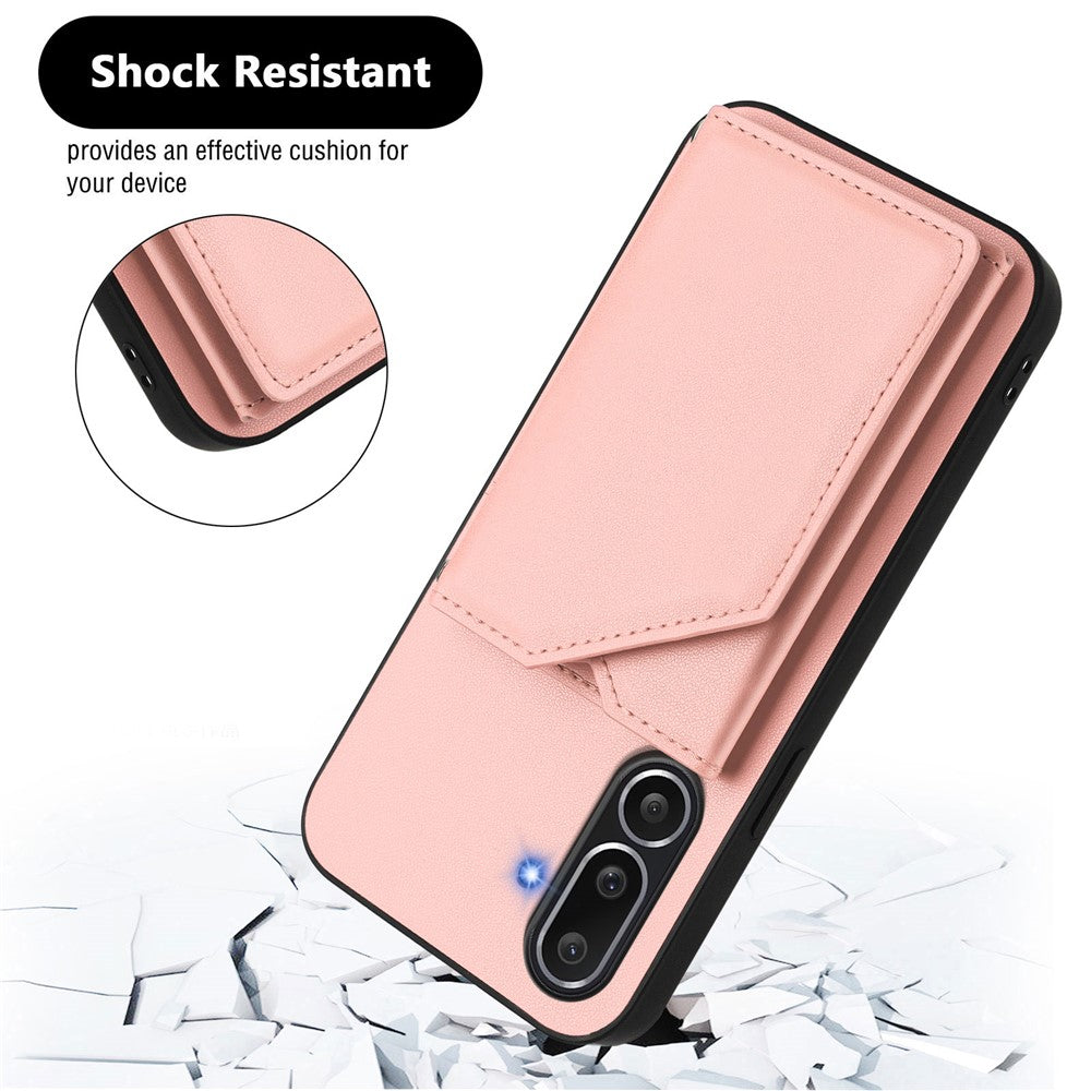 For Samsung Galaxy M56 5G Case Card Holder Kickstand Skin-Touch Phone Cover with Wrist Strap