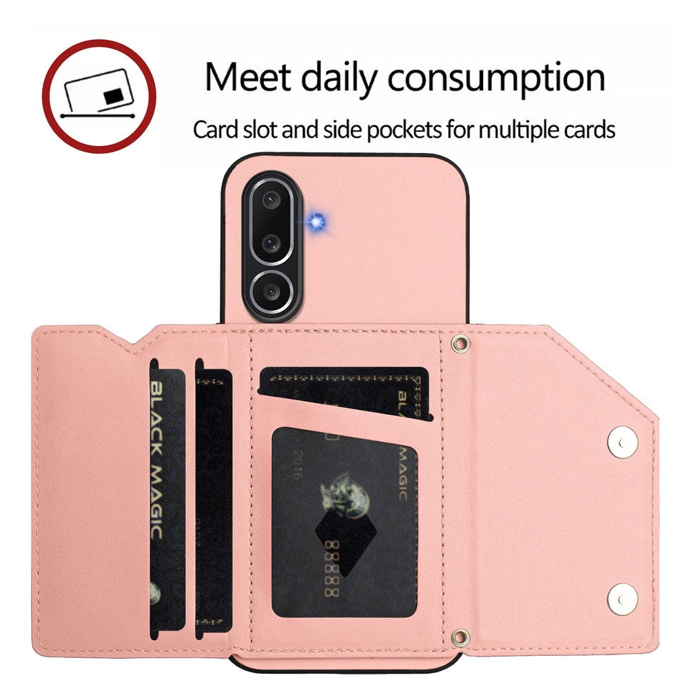 For Samsung Galaxy M56 5G Case Card Holder Kickstand Skin-Touch Phone Cover with Wrist Strap