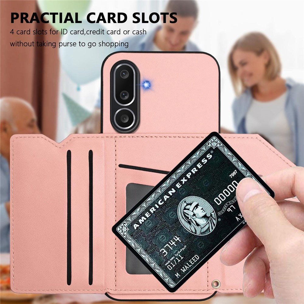 For Samsung Galaxy M56 5G Case Card Holder Kickstand Skin-Touch Phone Cover with Wrist Strap
