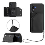 For Samsung Galaxy M56 5G Case Card Holder Kickstand Skin-Touch Phone Cover with Wrist Strap