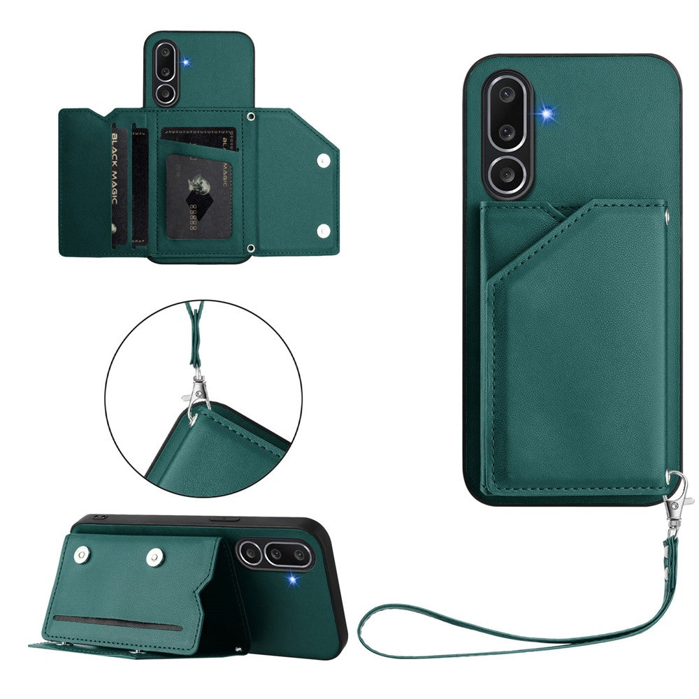 For Samsung Galaxy M56 5G Case Card Holder Kickstand Skin-Touch Phone Cover with Wrist Strap