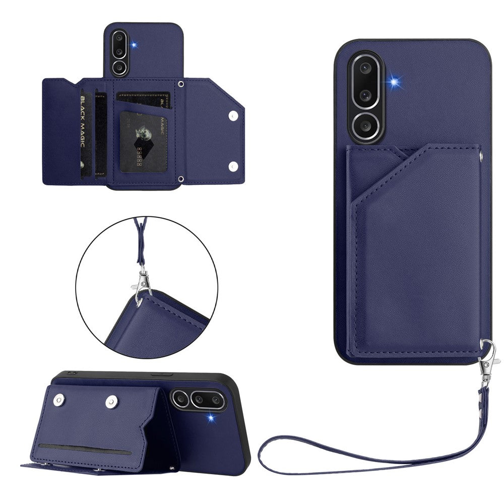 For Samsung Galaxy M56 5G Case Card Holder Kickstand Skin-Touch Phone Cover with Wrist Strap