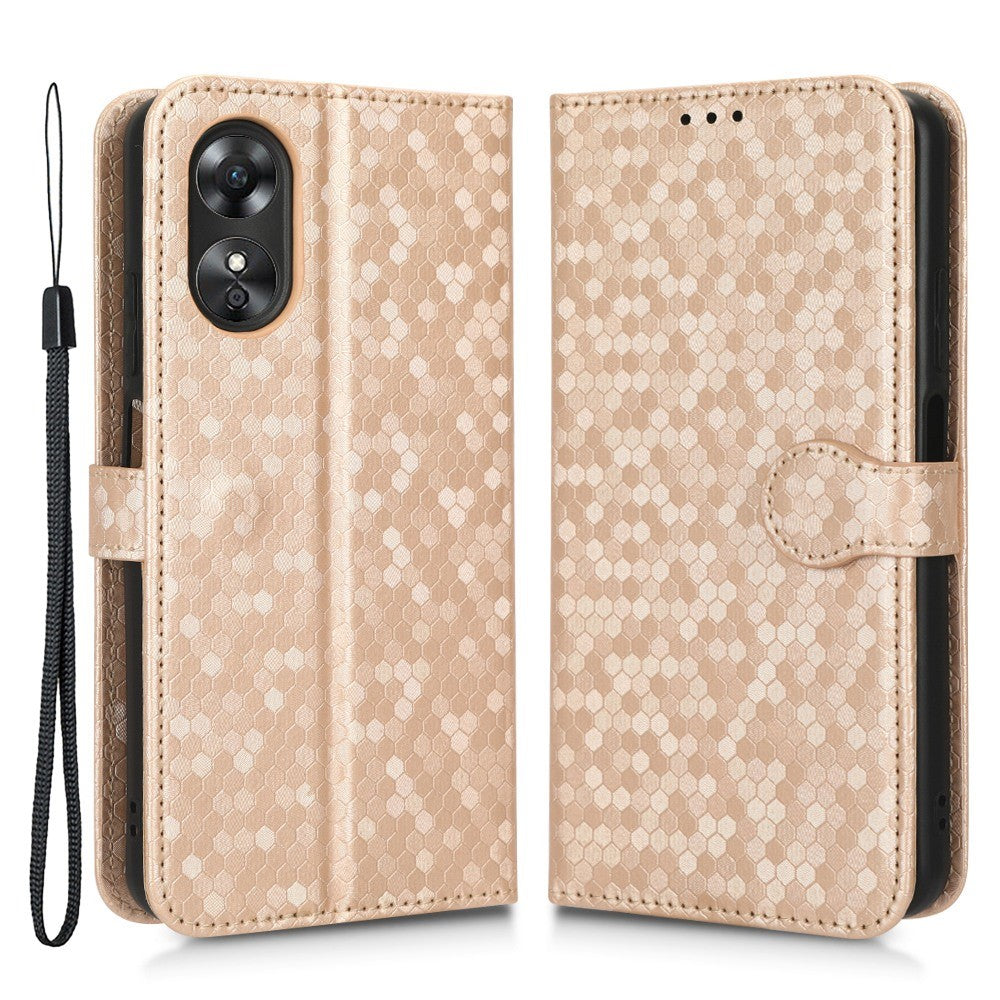 For Oppo A17 4G Dot Pattern Imprinted Wallet Case PU Leather Stand Anti-scratch Phone Cover with Strap