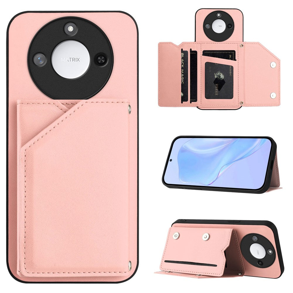 For Honor X60 5G / Honor X9c Smart 5G Case Card Holder Kickstand Skin-Touch Phone Cover with Wrist Strap
