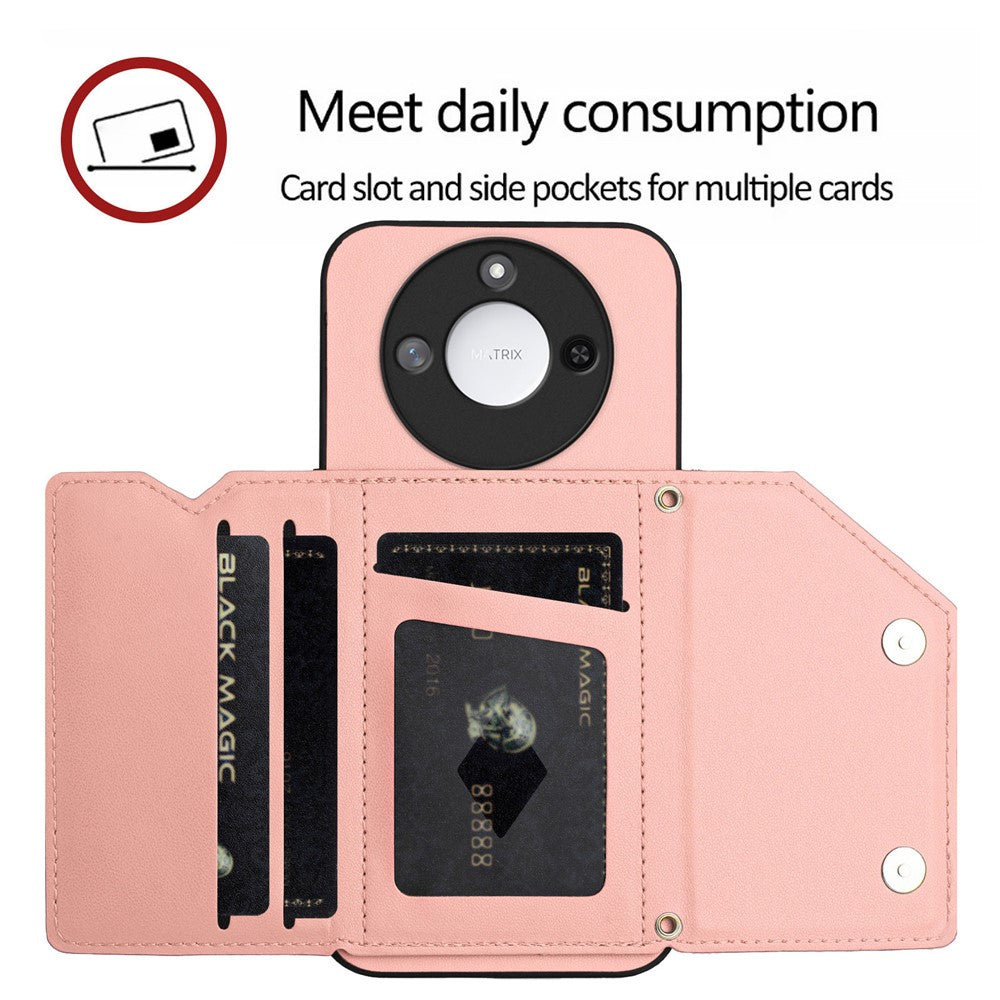 For Honor X60 5G / Honor X9c Smart 5G Case Card Holder Kickstand Skin-Touch Phone Cover with Wrist Strap