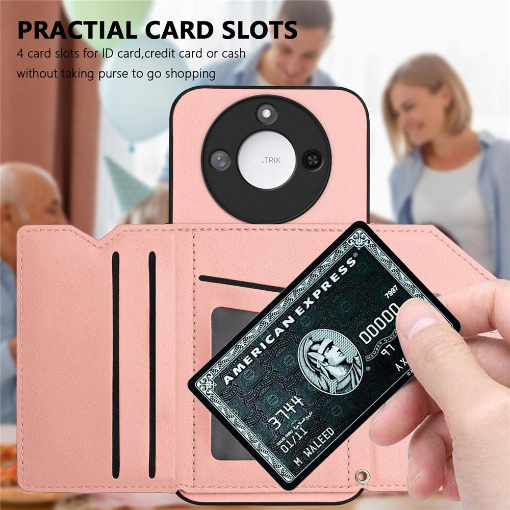 For Honor X60 5G / Honor X9c Smart 5G Case Card Holder Kickstand Skin-Touch Phone Cover with Wrist Strap
