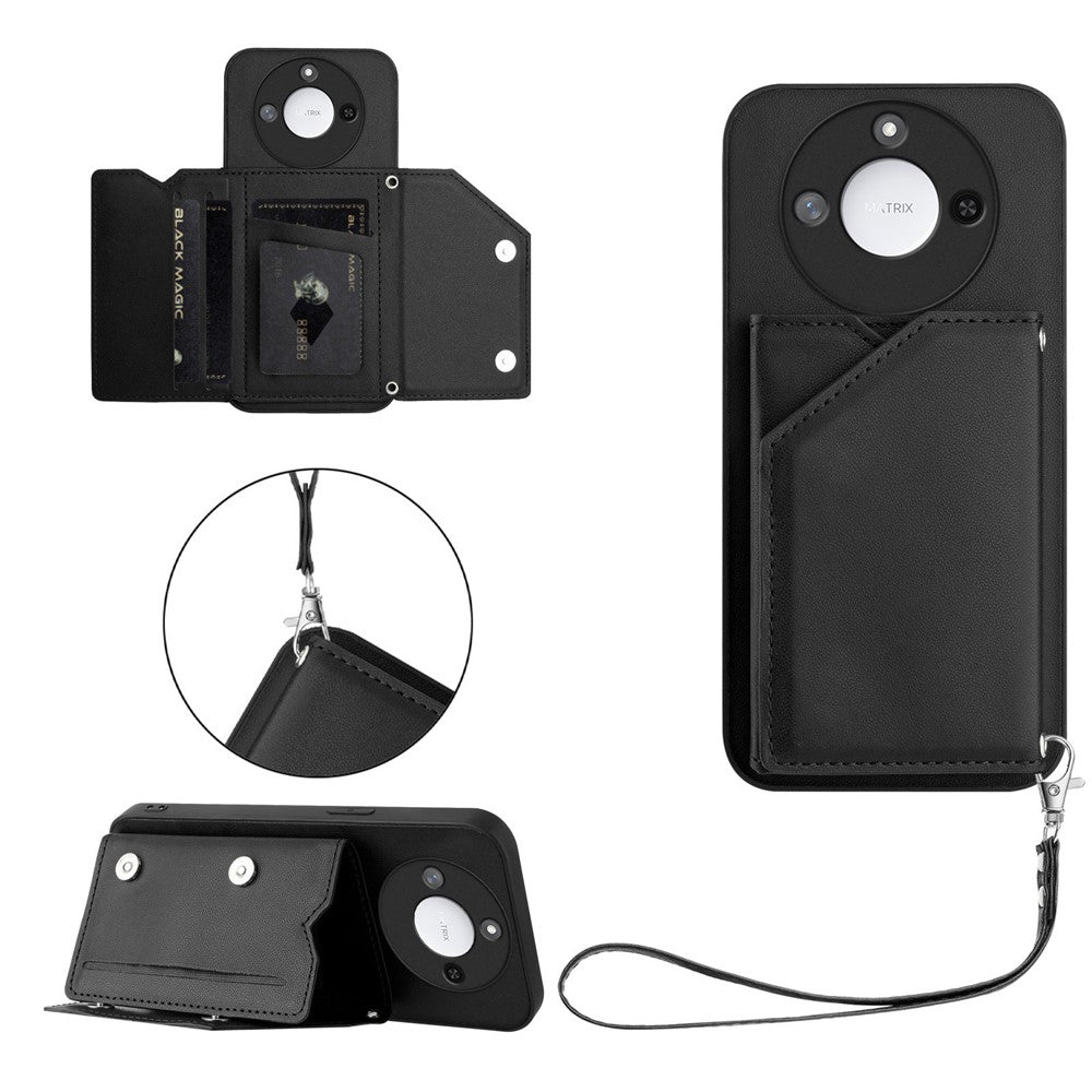 For Honor X60 5G / Honor X9c Smart 5G Case Card Holder Kickstand Skin-Touch Phone Cover with Wrist Strap
