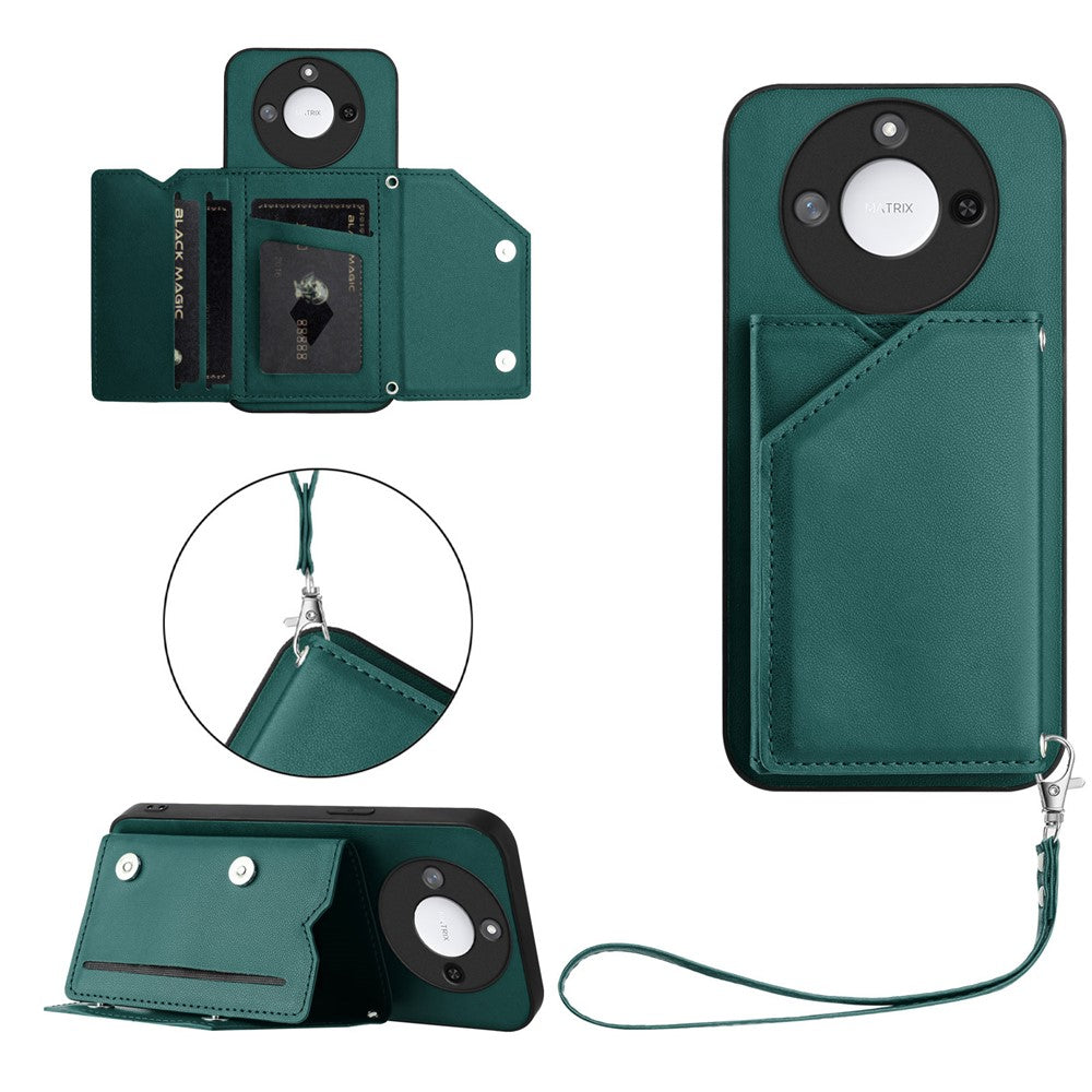For Honor X60 5G / Honor X9c Smart 5G Case Card Holder Kickstand Skin-Touch Phone Cover with Wrist Strap