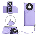 For Honor X60 5G / Honor X9c Smart 5G Case Card Holder Kickstand Skin-Touch Phone Cover with Wrist Strap