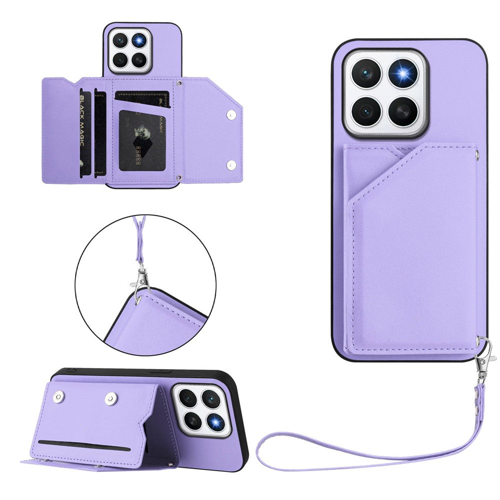 For Honor X8c 4G Case Card Holder Kickstand Skin-Touch Phone Cover with Wrist Strap