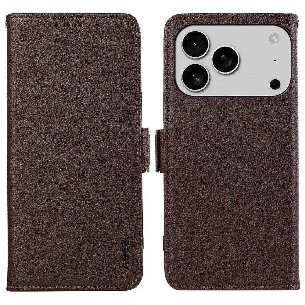 ABEEL For iPhone 18 Pro / 17 Pro Case Litchi Texture Leather RFID Blocking Phone Cover