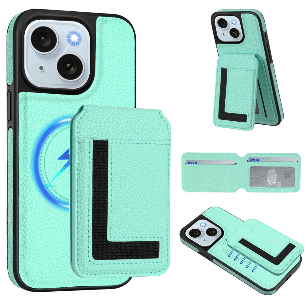 Magnetisk Cover til iPhone 15 TPU + PU-læder Bagcover til telefon med aftagelig kortholder