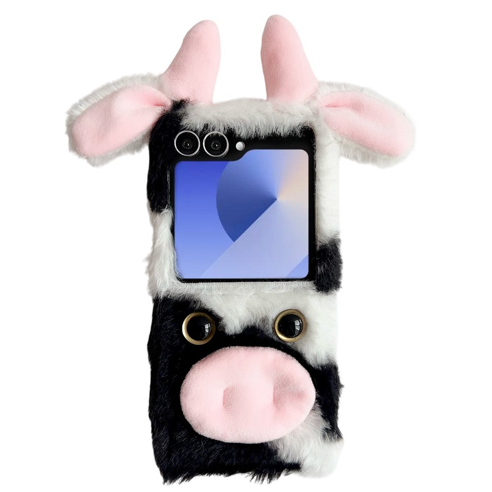 For Samsung Galaxy Z Flip7 5G Case Plush Cow Hard PC Protective Phone Cover
