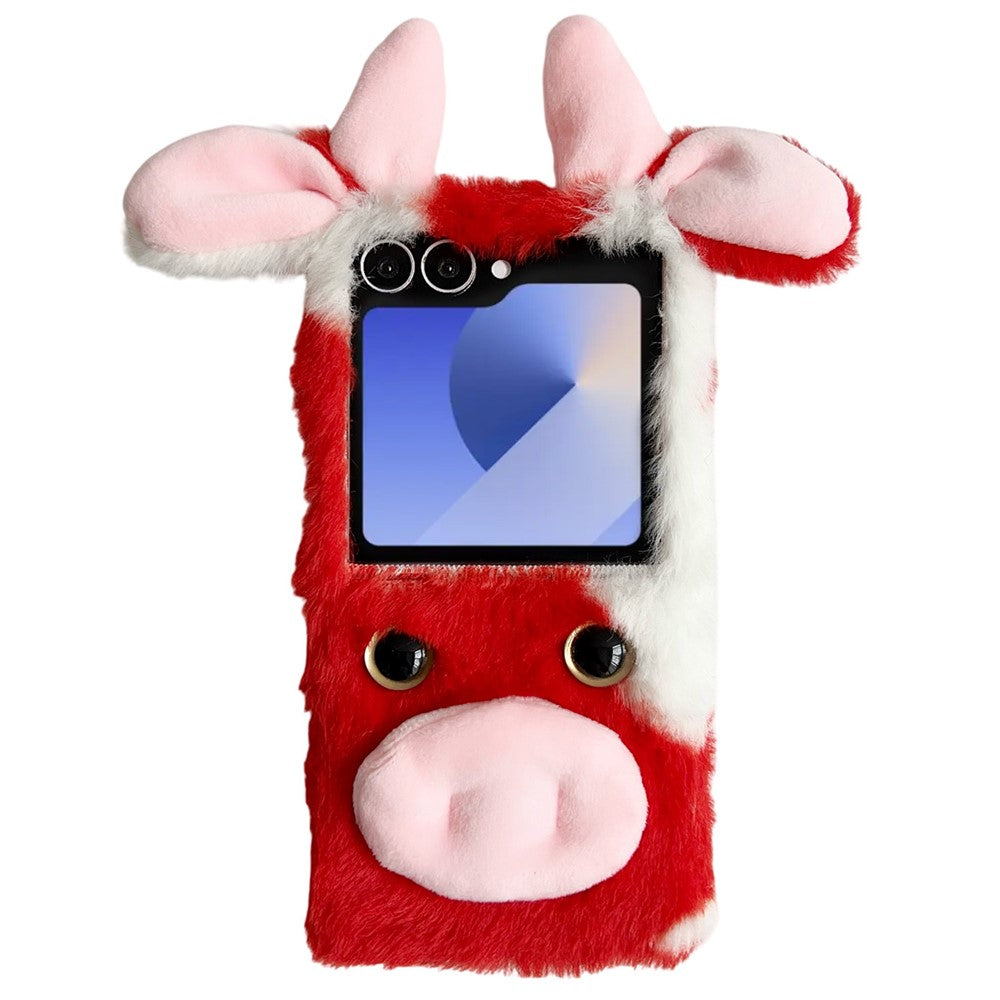 For Samsung Galaxy Z Flip7 5G Case Plush Cow Hard PC Protective Phone Cover