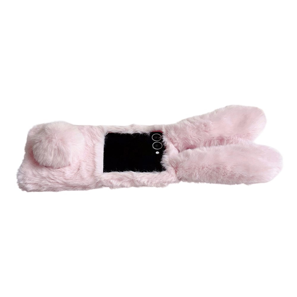 For Samsung Galaxy Z Flip7 5G Case Bunny Ears Winter Plush Hard PC Phone Cover