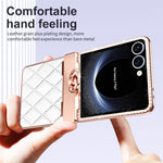 Samsung Galaxy Z Flip7 5G-skal med ringhållare, strassdekor, läder + PC-skal med bakre skärmfilm