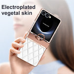 Samsung Galaxy Z Flip7 5G-skal med ringhållare, strassdekor, läder + PC-skal med bakre skärmfilm