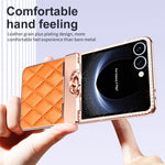 For Samsung Galaxy Z Flip7 5G Case Rhinestone Decoration Ring Holder Rhombus Leather + PC Phone Cover