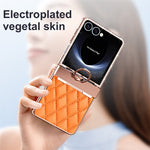 For Samsung Galaxy Z Flip7 5G Case Rhinestone Decoration Ring Holder Rhombus Leather + PC Phone Cover