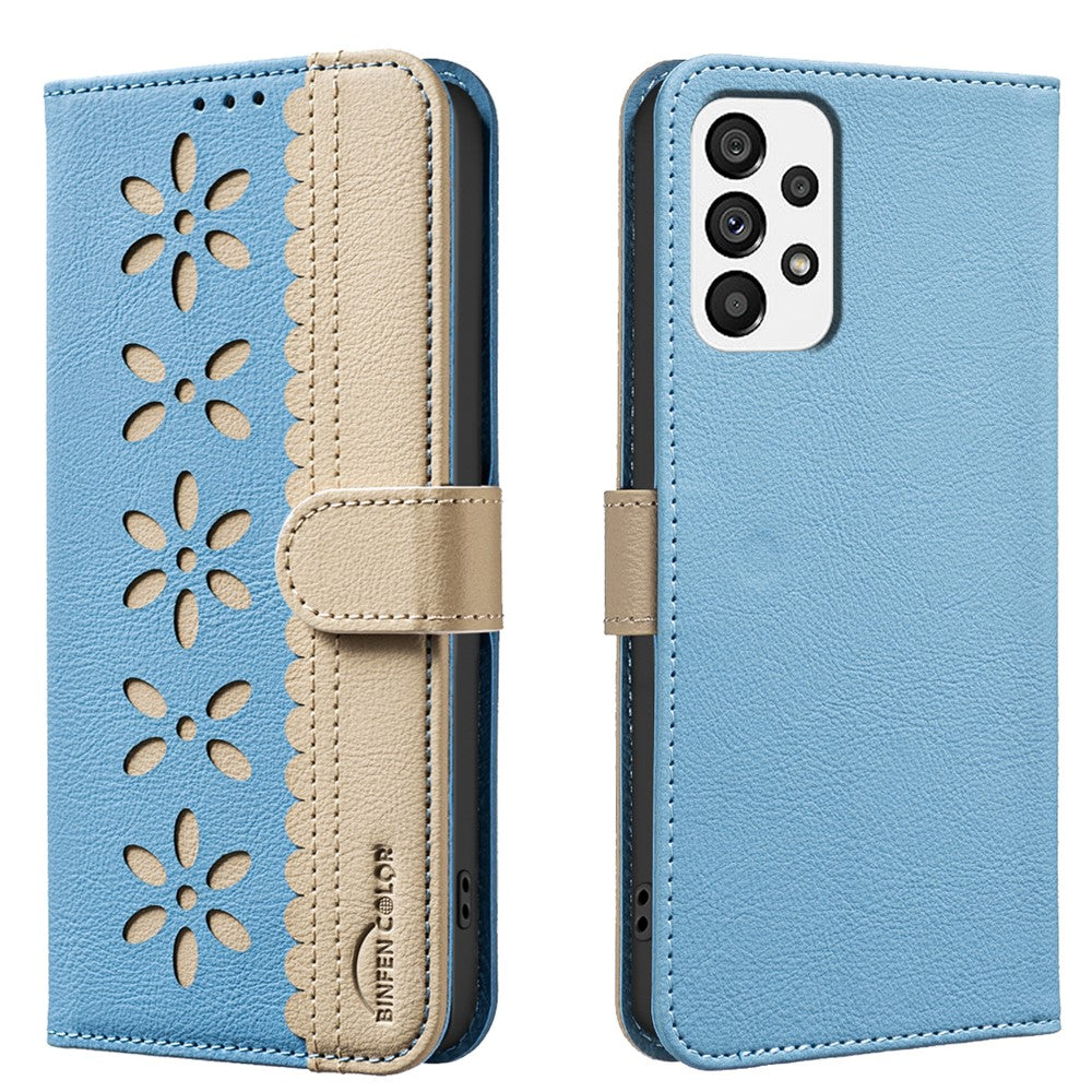 BINFEN COLOR til Samsung Galaxy A33 5G Lædercover BF36 Blomstret mønster Telefoncover RFID-blokerende pung stativ