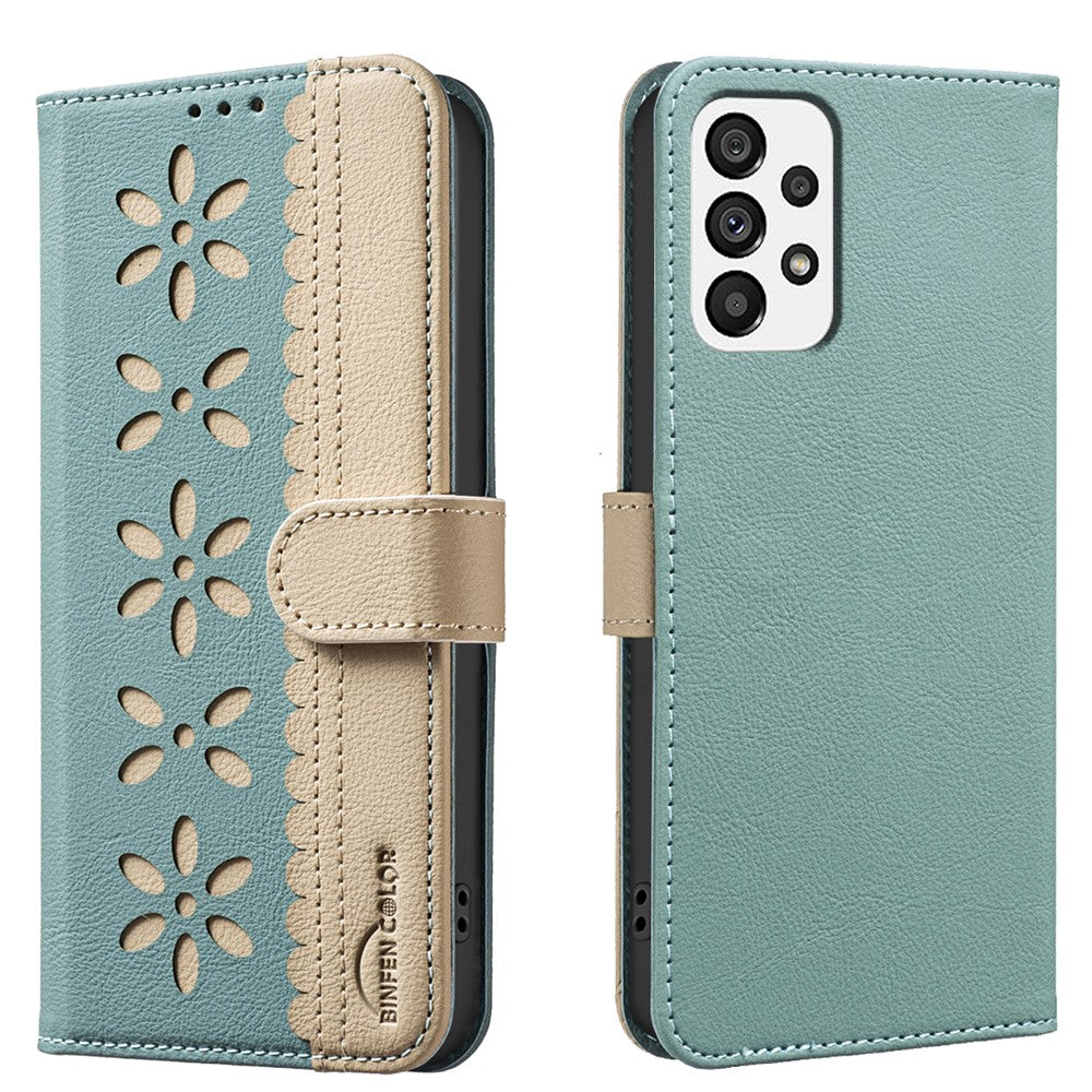 BINFEN COLOR til Samsung Galaxy A33 5G Lædercover BF36 Blomstret mønster Telefoncover RFID-blokerende pung stativ