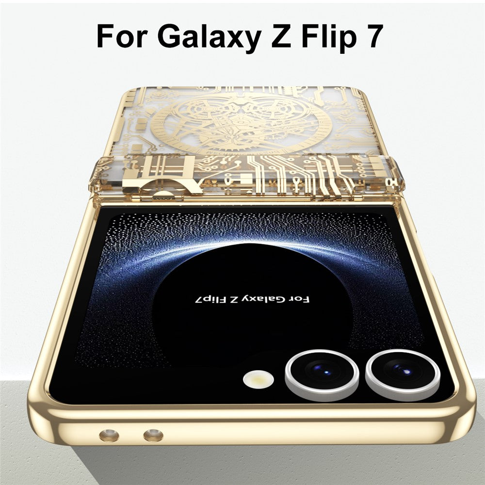 For Samsung Galaxy Z Flip7 5G Case Mechanical Legend Electroplating PC Phone Cover with Rear Screen Film