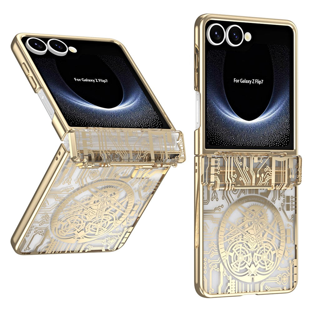 For Samsung Galaxy Z Flip7 5G Case Mechanical Legend Electroplating PC Phone Cover with Rear Screen Film