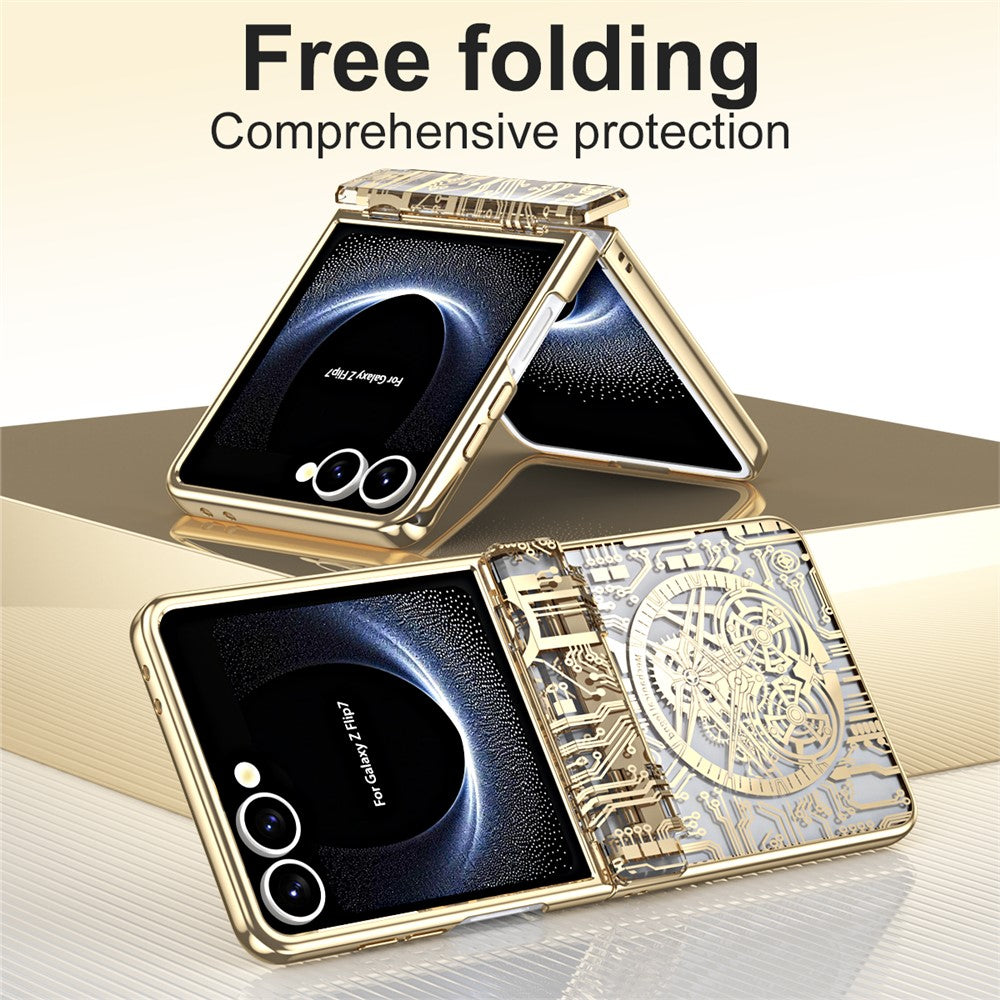 For Samsung Galaxy Z Flip7 5G Case Mechanical Legend Electroplating PC Phone Cover with Rear Screen Film