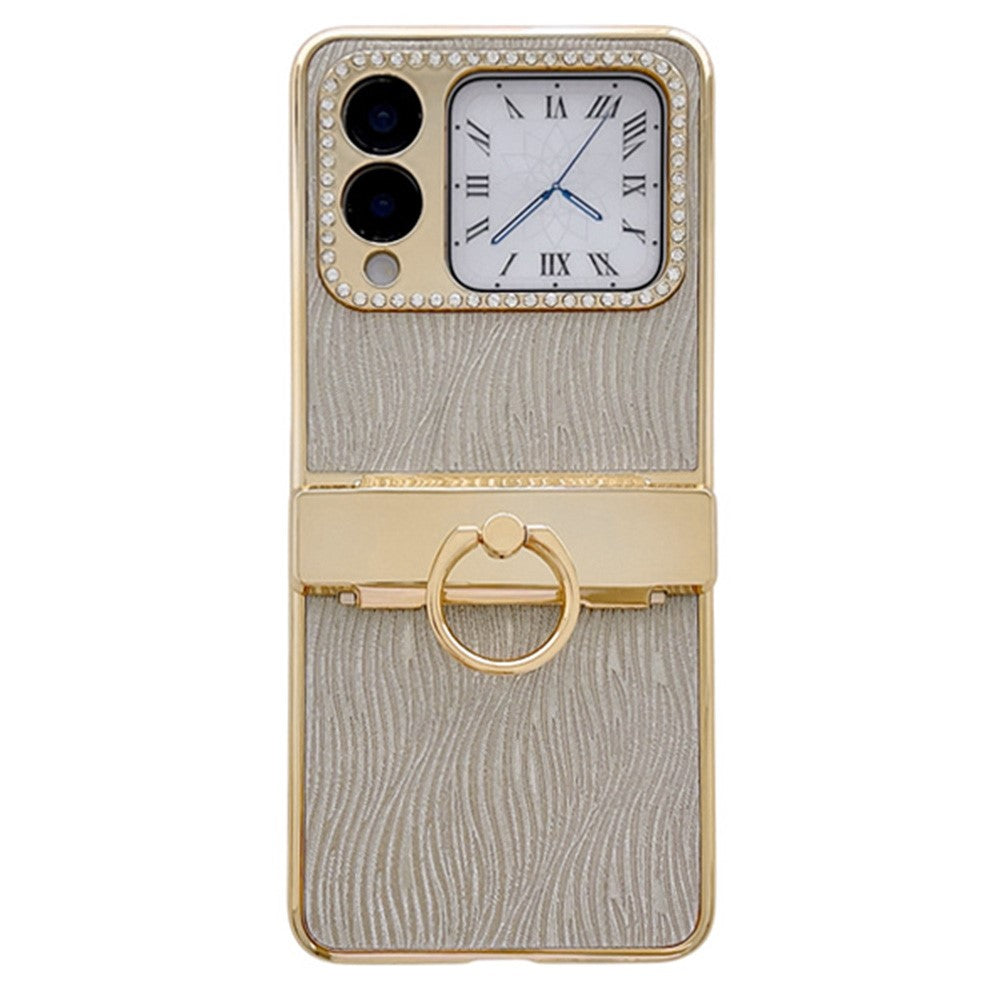 For Huawei nova Flip 5G Case with Ring Holder Ripple Texture Hard PC Electroplating Phone Cover