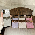 For Huawei nova Flip 5G Case with Ring Holder Ripple Texture Hard PC Electroplating Phone Cover