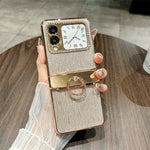 For Huawei nova Flip 5G Case with Ring Holder Ripple Texture Hard PC Electroplating Phone Cover