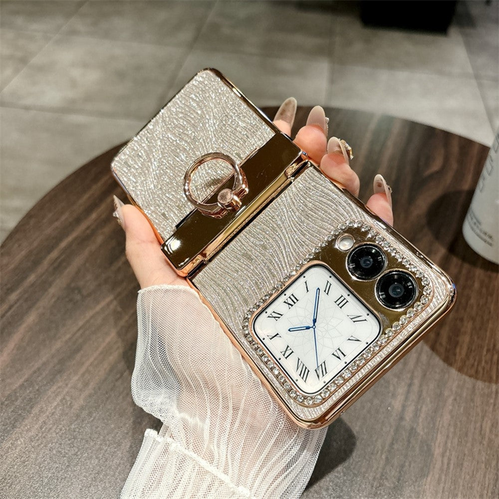 For Huawei nova Flip 5G Case with Ring Holder Ripple Texture Hard PC Electroplating Phone Cover