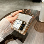 For Huawei nova Flip 5G Case with Ring Holder Ripple Texture Hard PC Electroplating Phone Cover