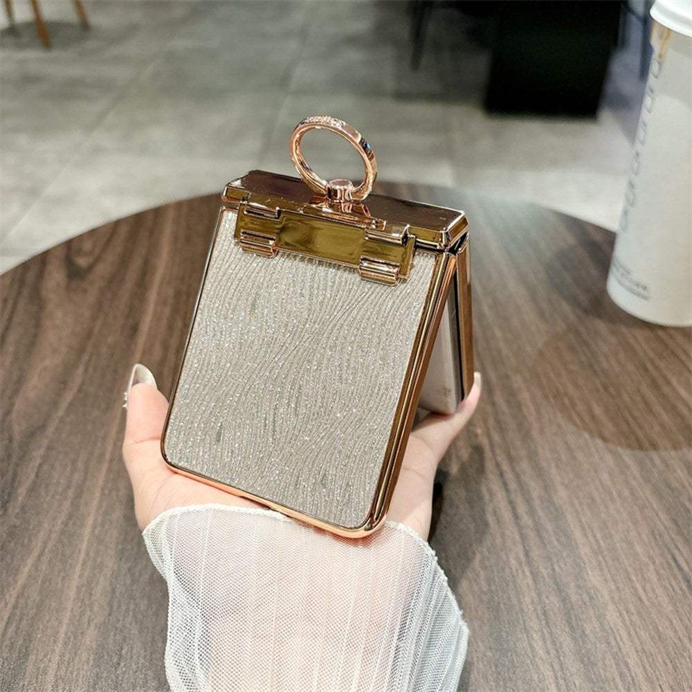 For Huawei nova Flip 5G Case with Ring Holder Ripple Texture Hard PC Electroplating Phone Cover