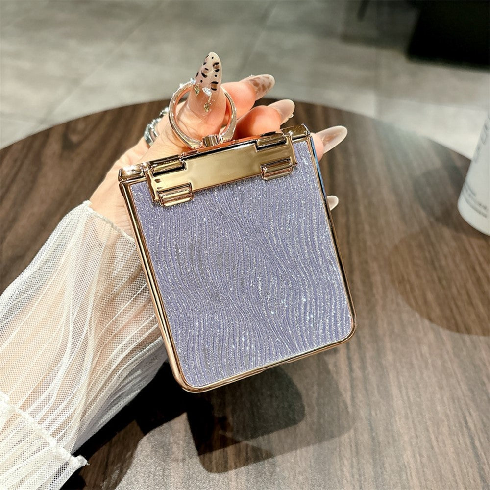 For Huawei nova Flip 5G Case with Ring Holder Ripple Texture Hard PC Electroplating Phone Cover