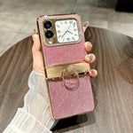 For Huawei nova Flip 5G Case with Ring Holder Ripple Texture Hard PC Electroplating Phone Cover