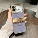 For Huawei nova Flip 5G Case with Ring Holder Ripple Texture Hard PC Electroplating Phone Cover