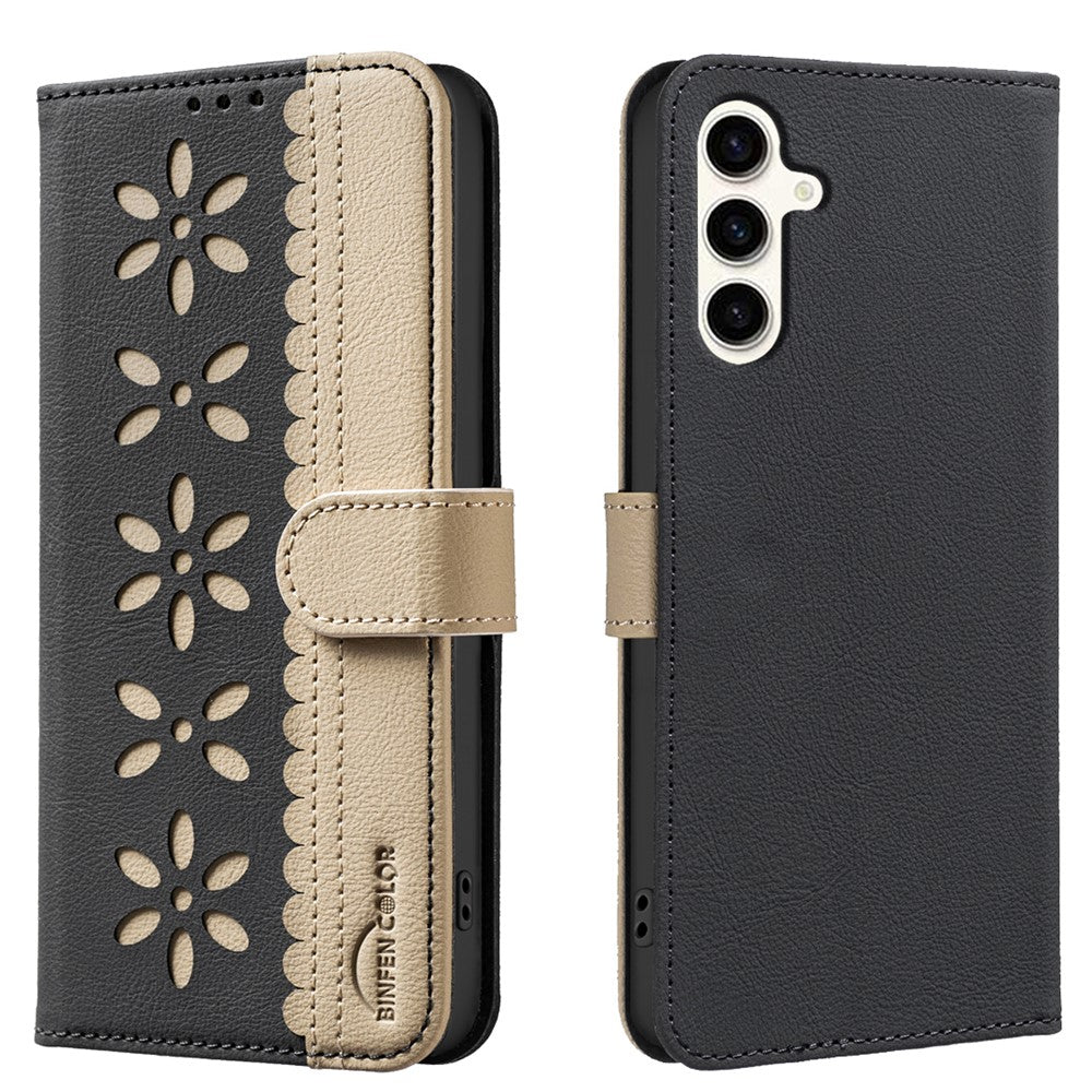 BINFEN COLOR til Samsung Galaxy A15 5G / Galaxy A15 4G læderetui BF36 Blomstret mønster telefoncover RFID-blokerende pungstander
