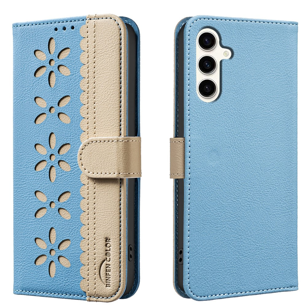 BINFEN COLOR til Samsung Galaxy A15 5G / Galaxy A15 4G læderetui BF36 Blomstret mønster telefoncover RFID-blokerende pungstander