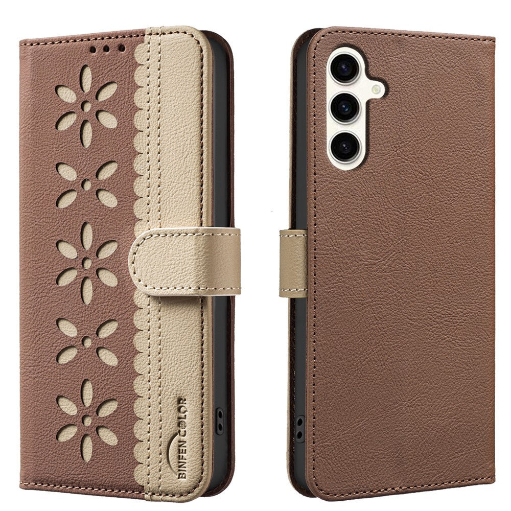 BINFEN COLOR til Samsung Galaxy A15 5G / Galaxy A15 4G læderetui BF36 Blomstret mønster telefoncover RFID-blokerende pungstander