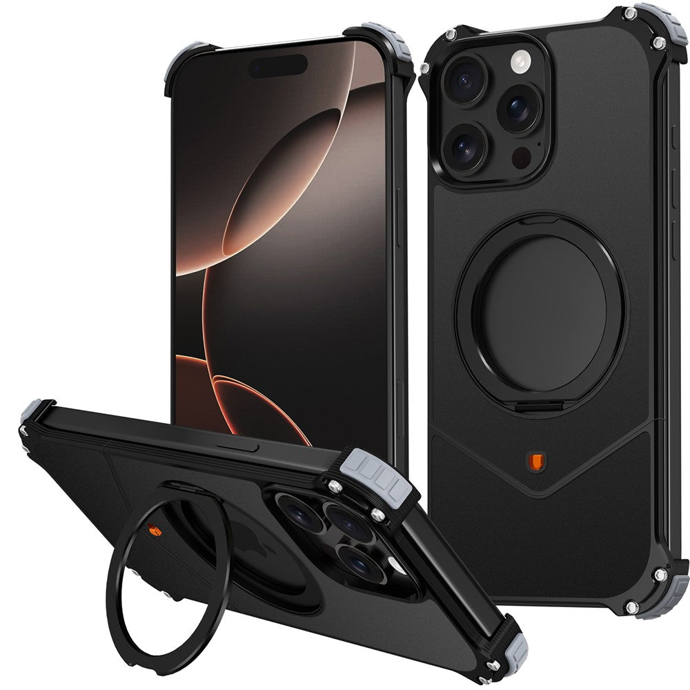 For iPhone 13 Pro Max Case PC + Metal Boardless Phone Back Cover with Kickstand