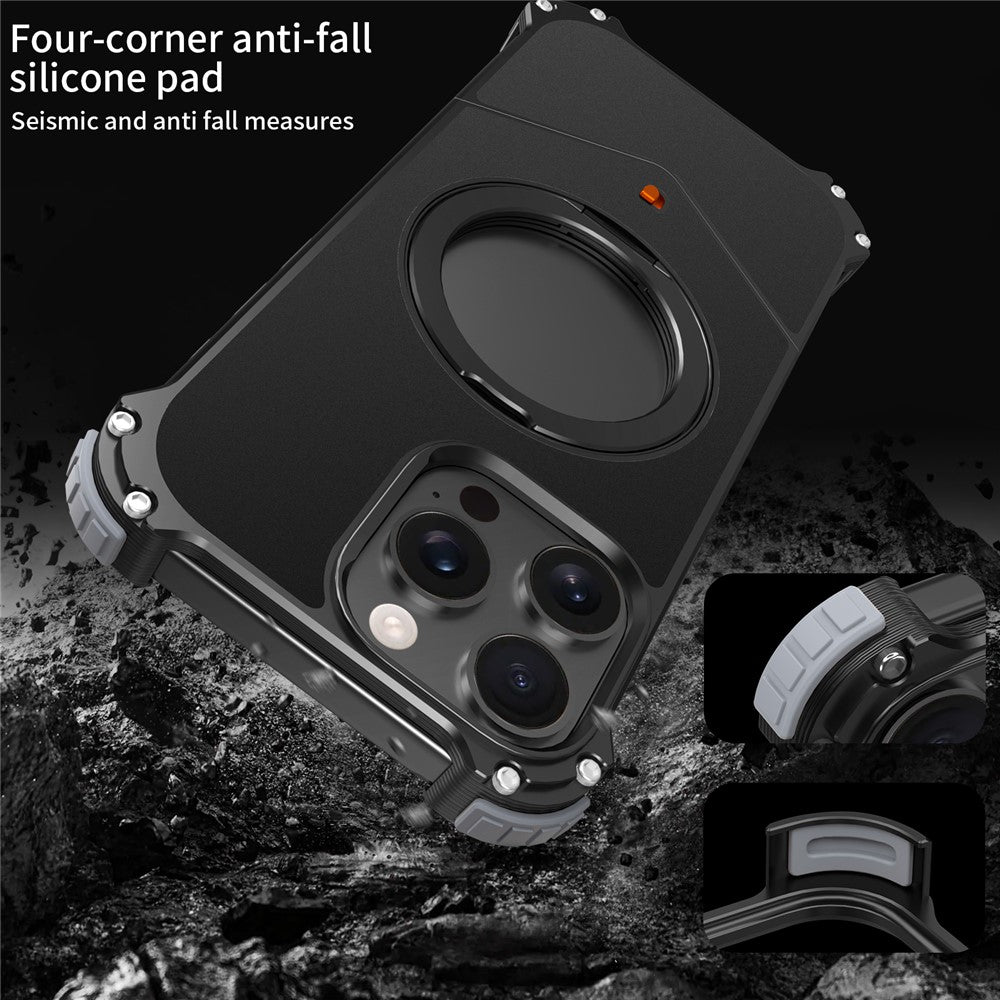 For iPhone 13 Pro Max Case PC + Metal Boardless Phone Back Cover with Kickstand