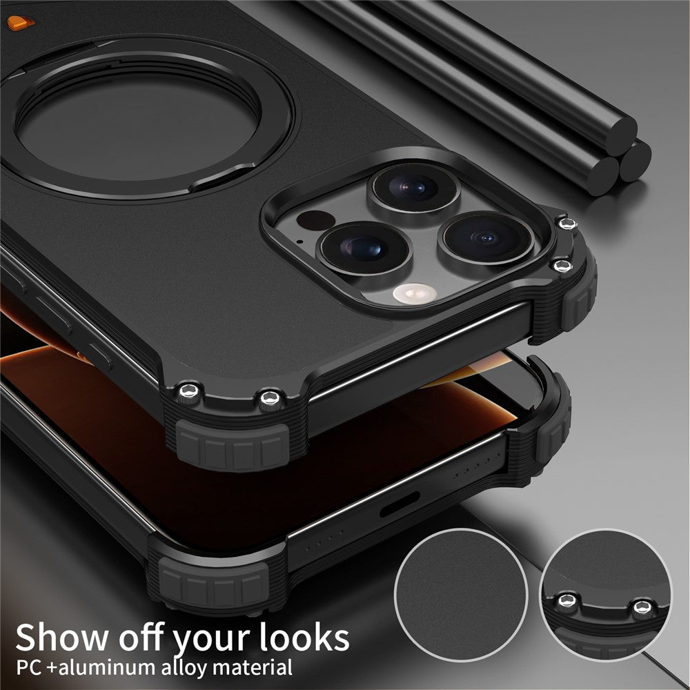 For iPhone 13 Pro Max Case PC + Metal Boardless Phone Back Cover with Kickstand