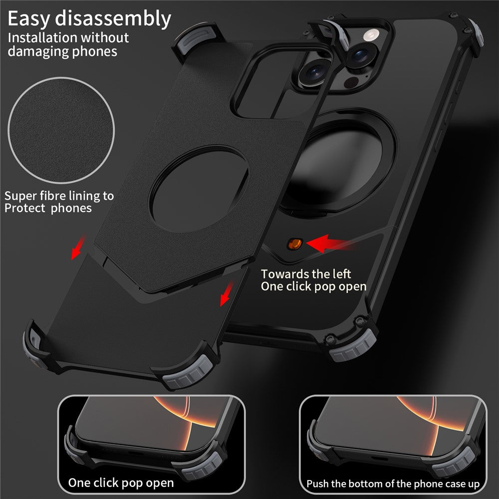 For iPhone 13 Pro Max Case PC + Metal Boardless Phone Back Cover with Kickstand