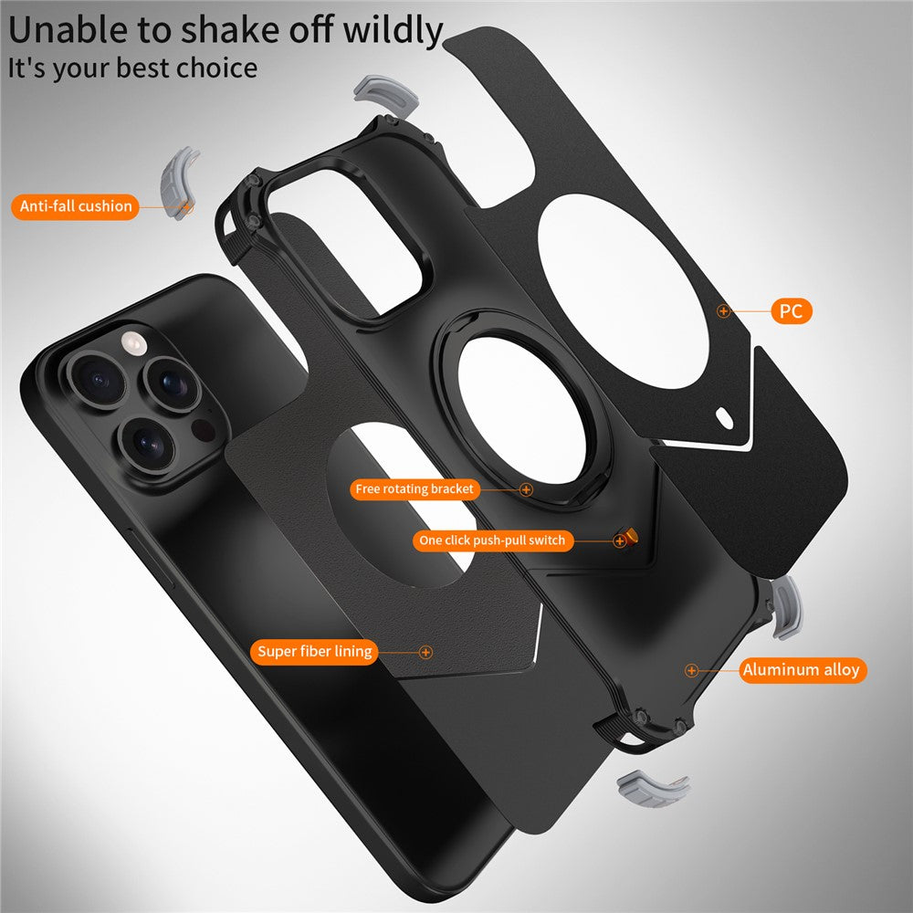 For iPhone 13 Pro Max Case PC + Metal Boardless Phone Back Cover with Kickstand