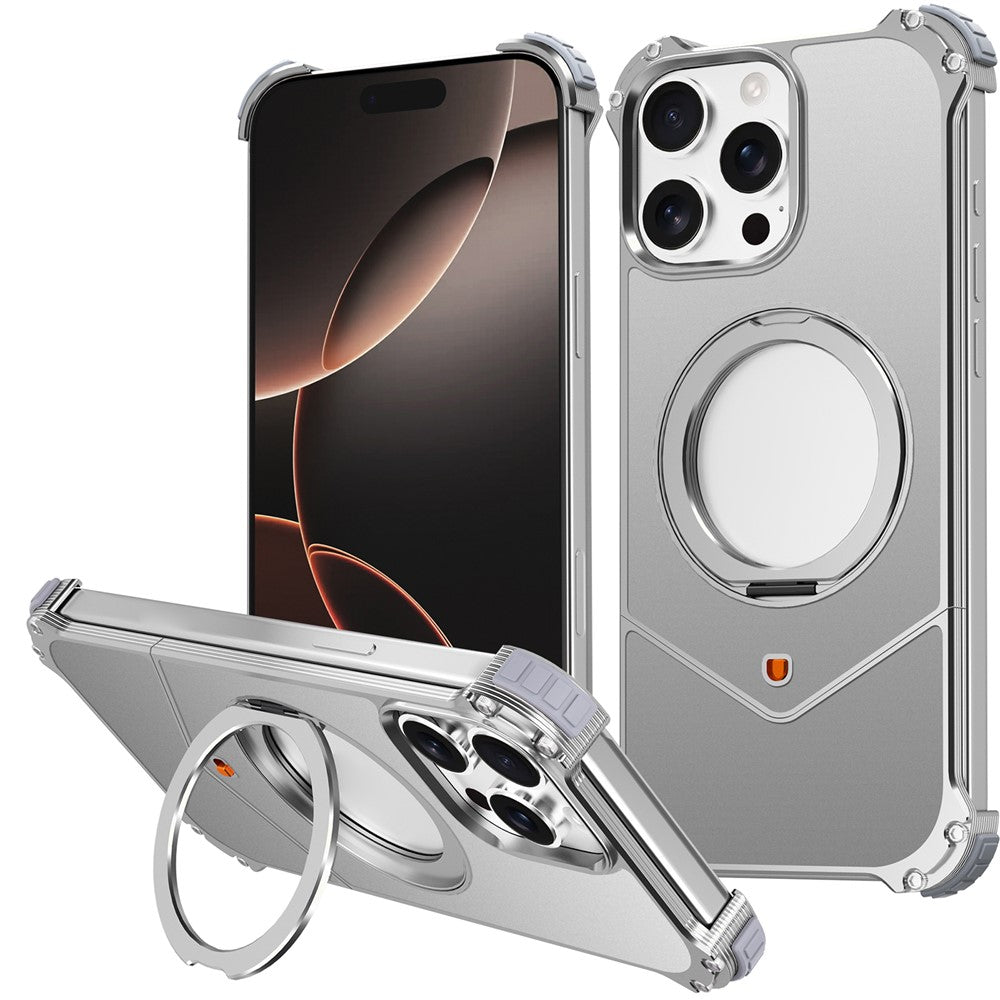 For iPhone 13 Pro Max Case PC + Metal Boardless Phone Back Cover with Kickstand